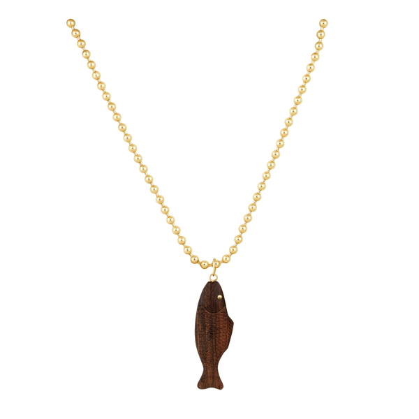Walnut Swedish Fish Pendant (gold ball eyes)