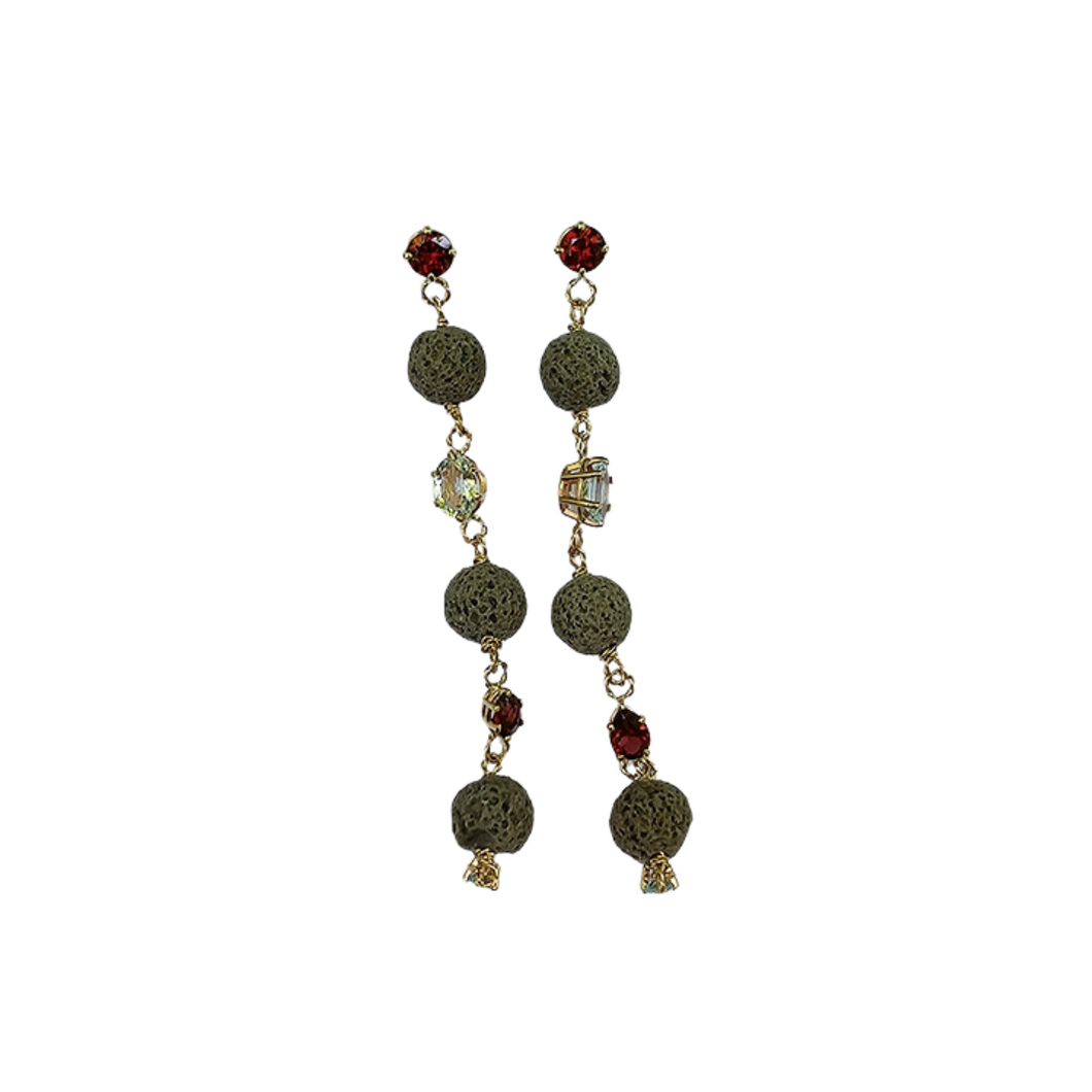 br265- Garnet Lava Rock Earrings